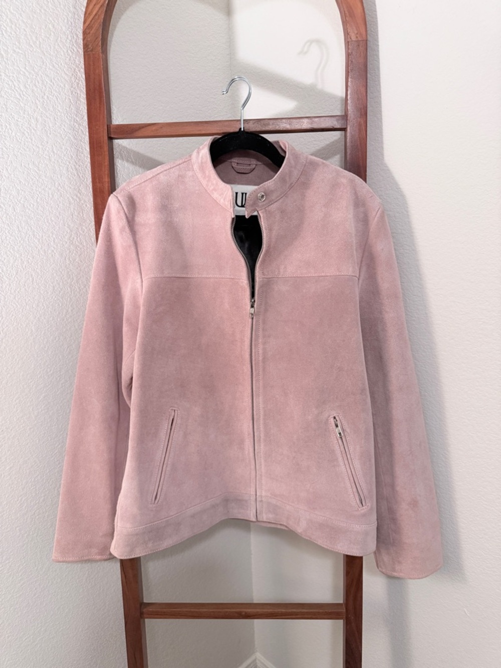 Understated Leather Free People Looker Light Pink Suede Zip Moto Jacket Size LG